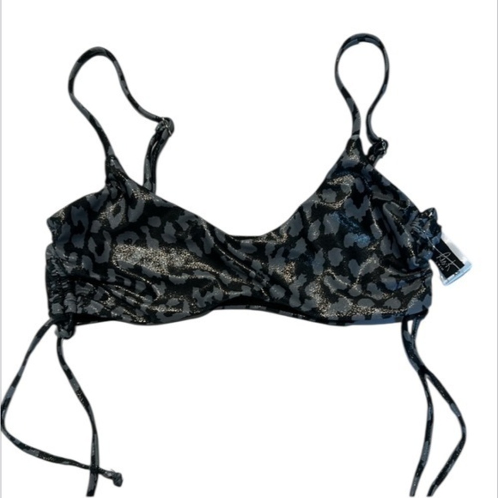 Ris-K shore top metallic leopard print bikini swim top size XS NWT
